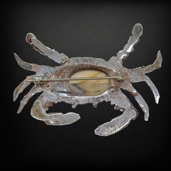 Gorgeous Vintage Large Moss Agate Figural Crab Brooch - Picture 4 of 7